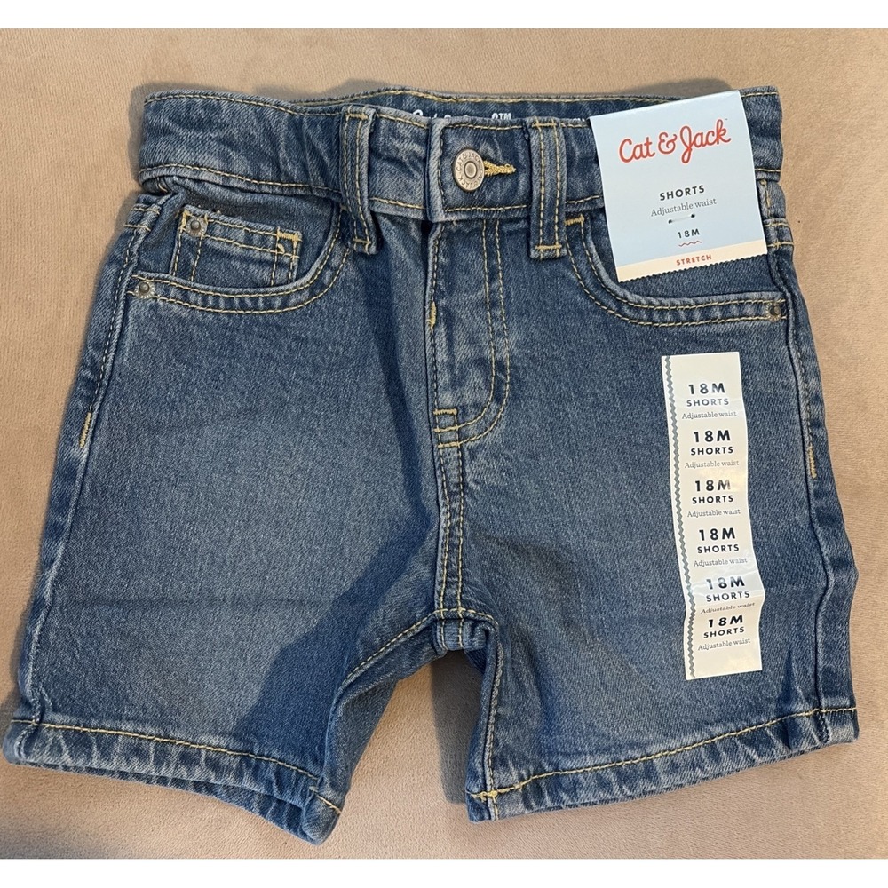 Cat & Jack Adjustable Waist Medium Wash Jean Shorts - 18M